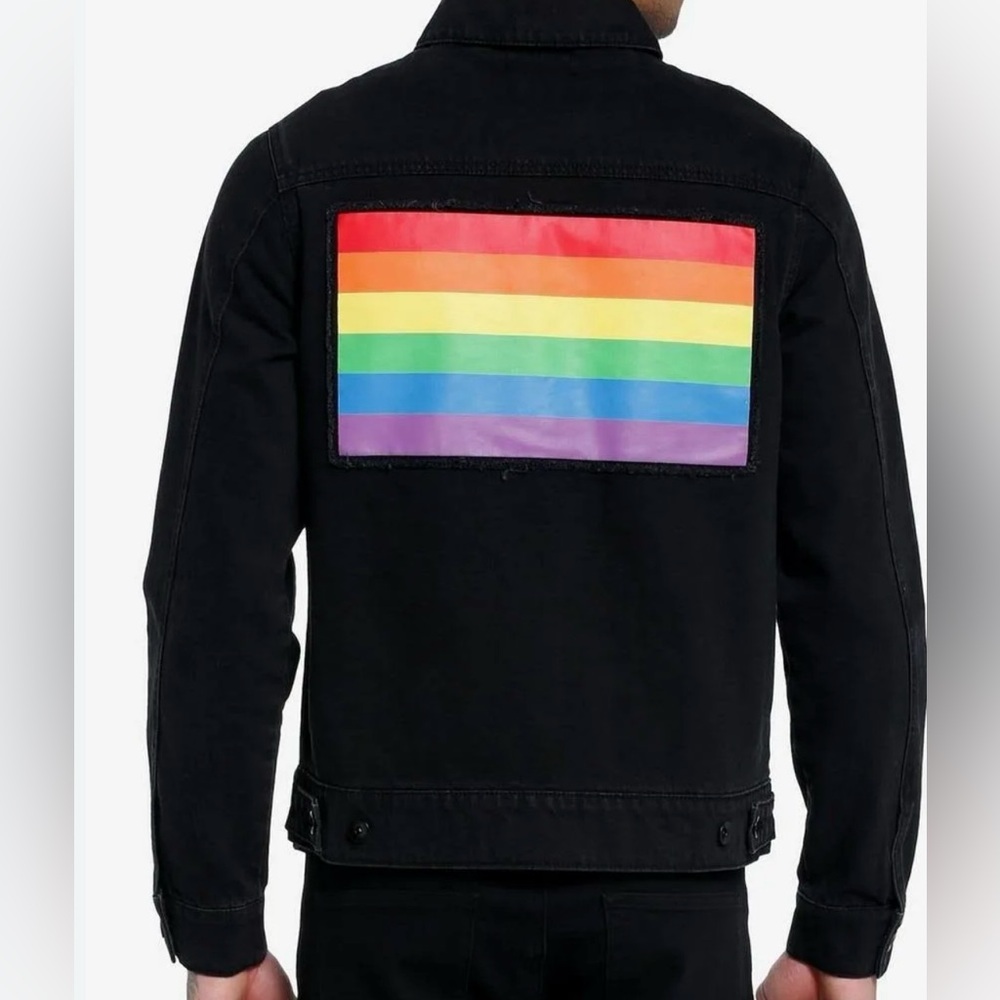Social Collision Unisex Pride Denim Jacket off black Cotton Size M - Picture 10 of 10